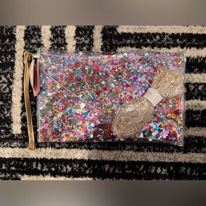 Packed Party Multicolor Confetti Clear Envelope Clutch Wristlet